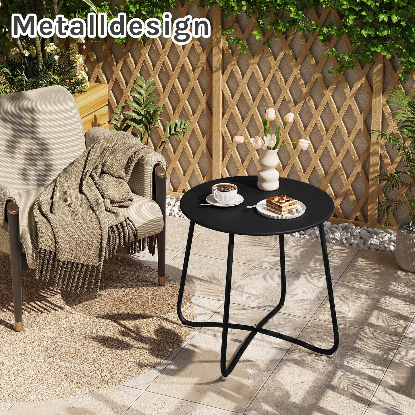 Table d'appoint ronde eSituro - table de balcon et de jardin en métal - noire - diamètre 45 cm, hauteur 45 cm