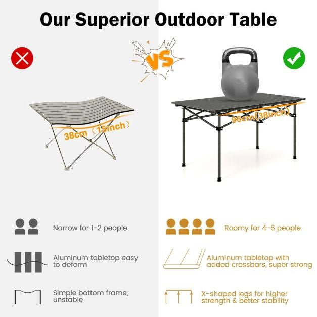 Table de camping Coast Aluminium avec sac de transport - 95 x 55 x 50 cm - Max. 60 kg - Noir