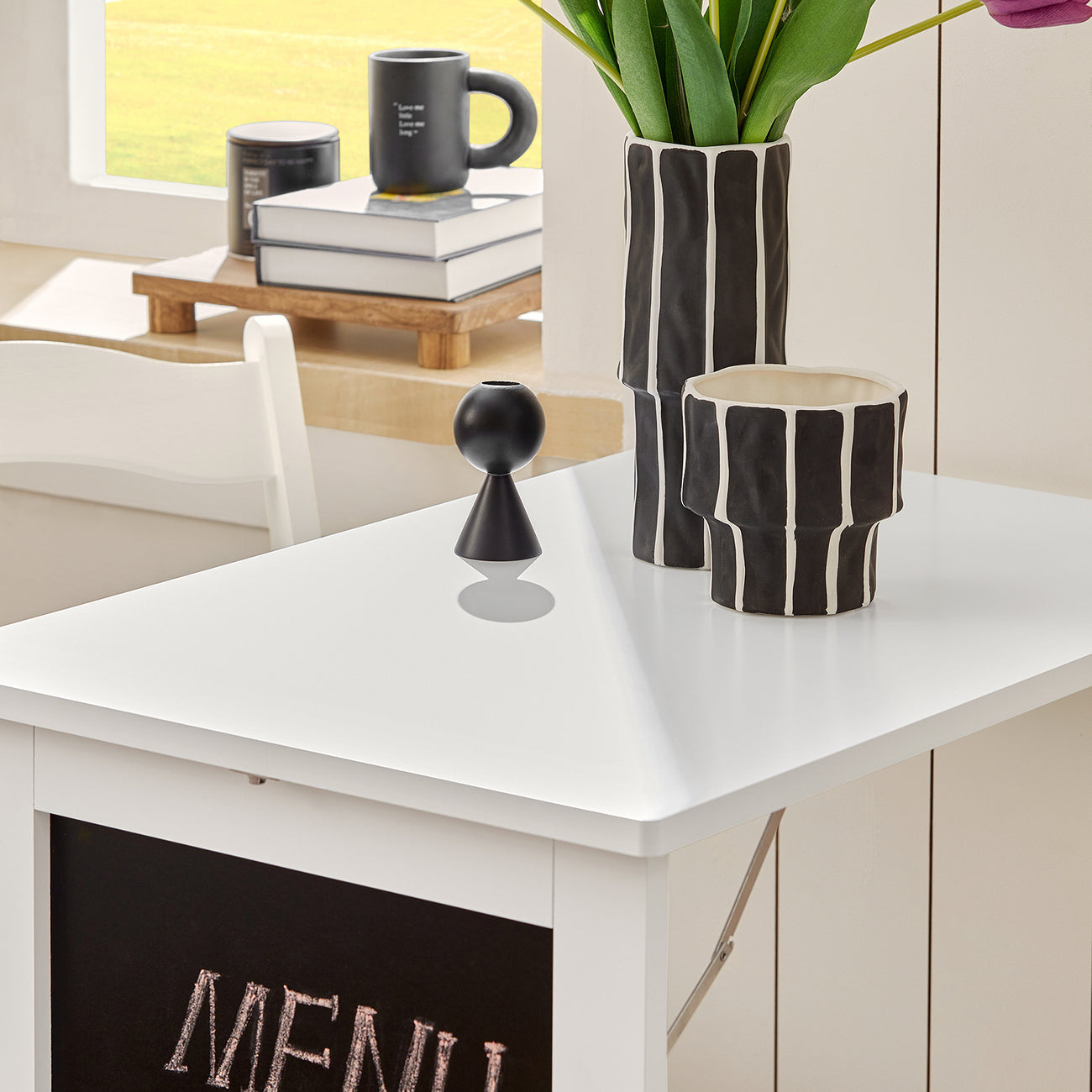 SoBuy FWT03-PF Table de salle à manger pliante avec tableau - Max. 80 kg - 75 x 50 x 76 cm - Blanc