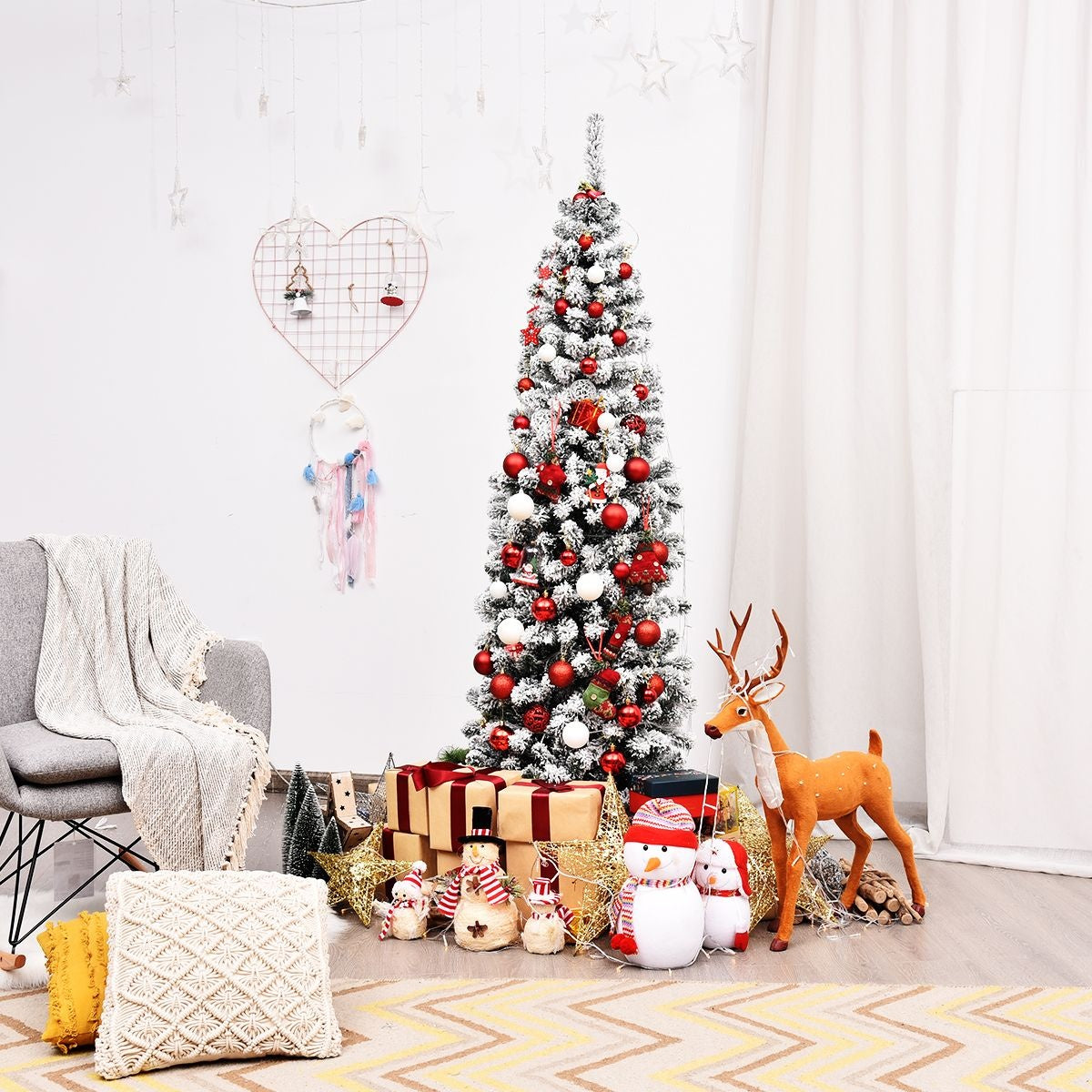 Coast Pencil Sapin de Noël avec neige - Avec base en métal - 180 cm