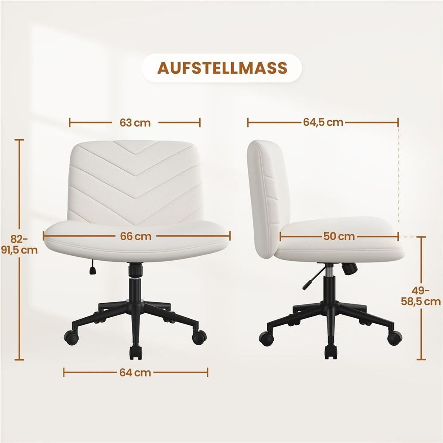 Chaise de bureau Yaheetech à large assise - Chaise pivotante ergonomique avec dossier - Réglable en hauteur - 66 x 64,5 x 82-91,5 cm - Beige