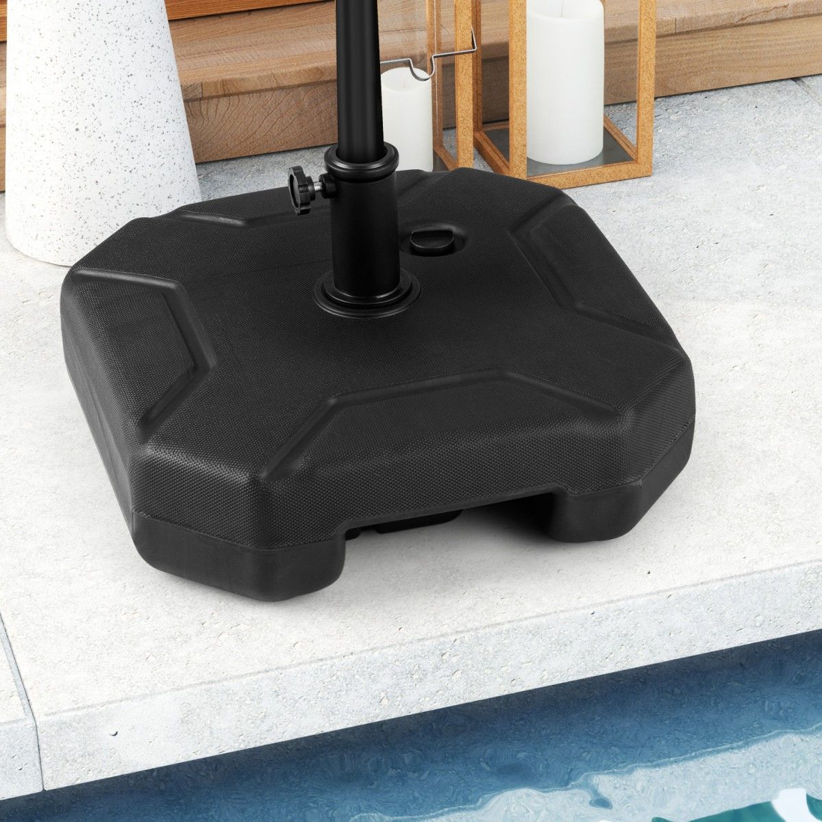 Coast Solid Black Base de parasol 44x44x25 cm - Pour mâts de parasol de 38 mm et 48 mm - 40 kg Rempli d'eau et de sable
