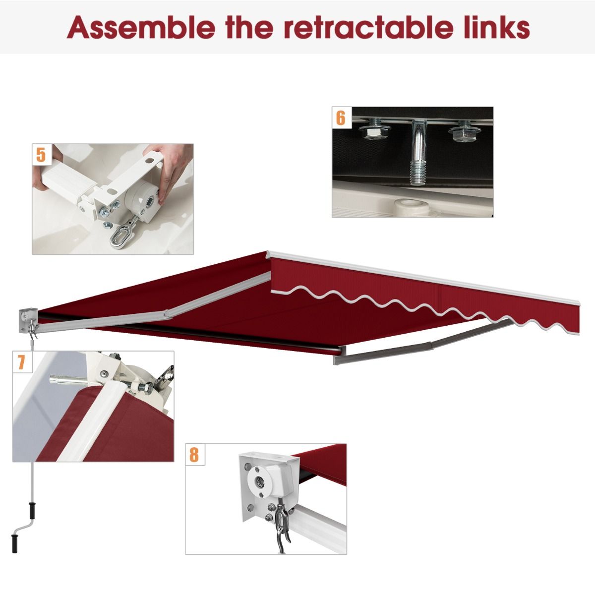 Coast Parasol manuel extensible 295x250 cm - Rouge - Structure en aluminium - Angle réglable 40°-100° - Sans perçage