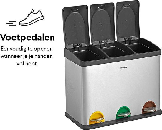 Poubelle de tri sélectif Homra STEPHS - 3 compartiments - 45L - acier inoxydable