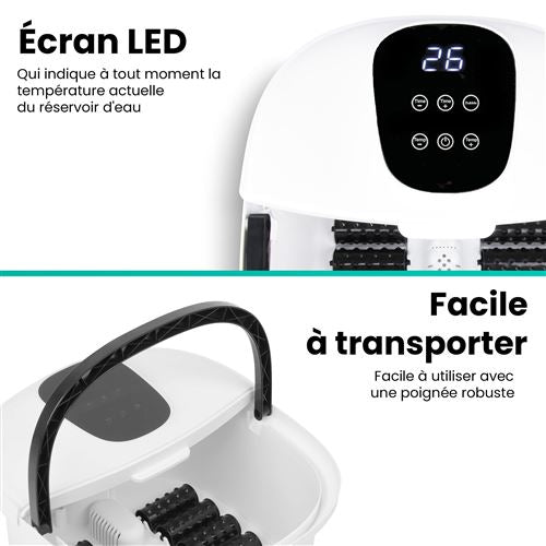 Bain de pieds électrique XXL - Niceey – Massage infrarouge & 10 rouleaux – Température jusqu’à 48°C – Capacité 12L – Blanc