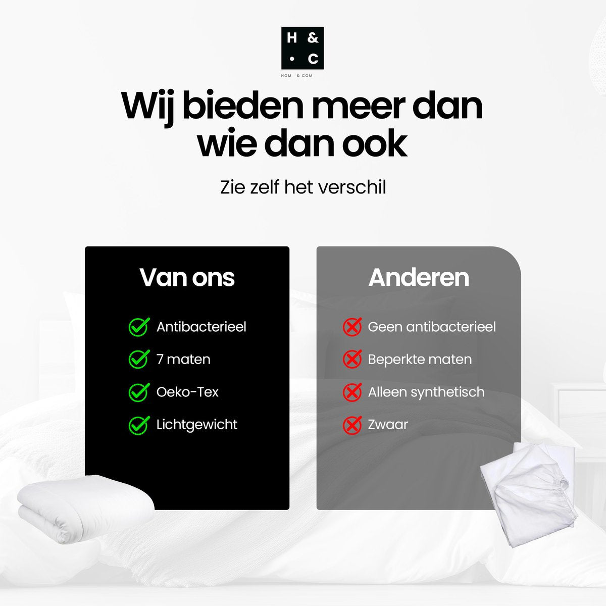 Hom&Com - Couette 90% duvet de canard - 155x220 cm - 4 saisons - Satin Edge - OEKO-TEX & Animal-friendly Certified - White