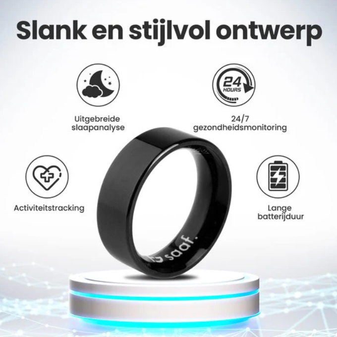 Saaf Smart Ring - Taille 11 - pour femmes et hommes - Traceur d'activité - Wearables - Noir