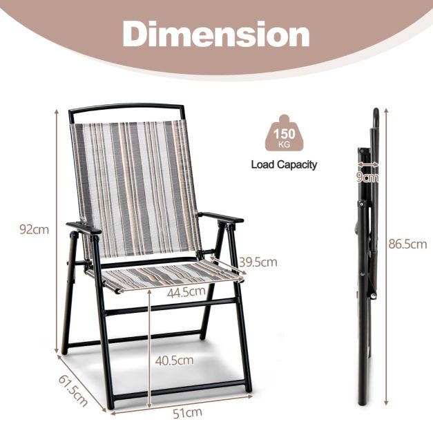 Coast Garden Chairs - Pliantes - Ergonomiques - Portatives - 51 x 61.5 x 92 cm - Gris