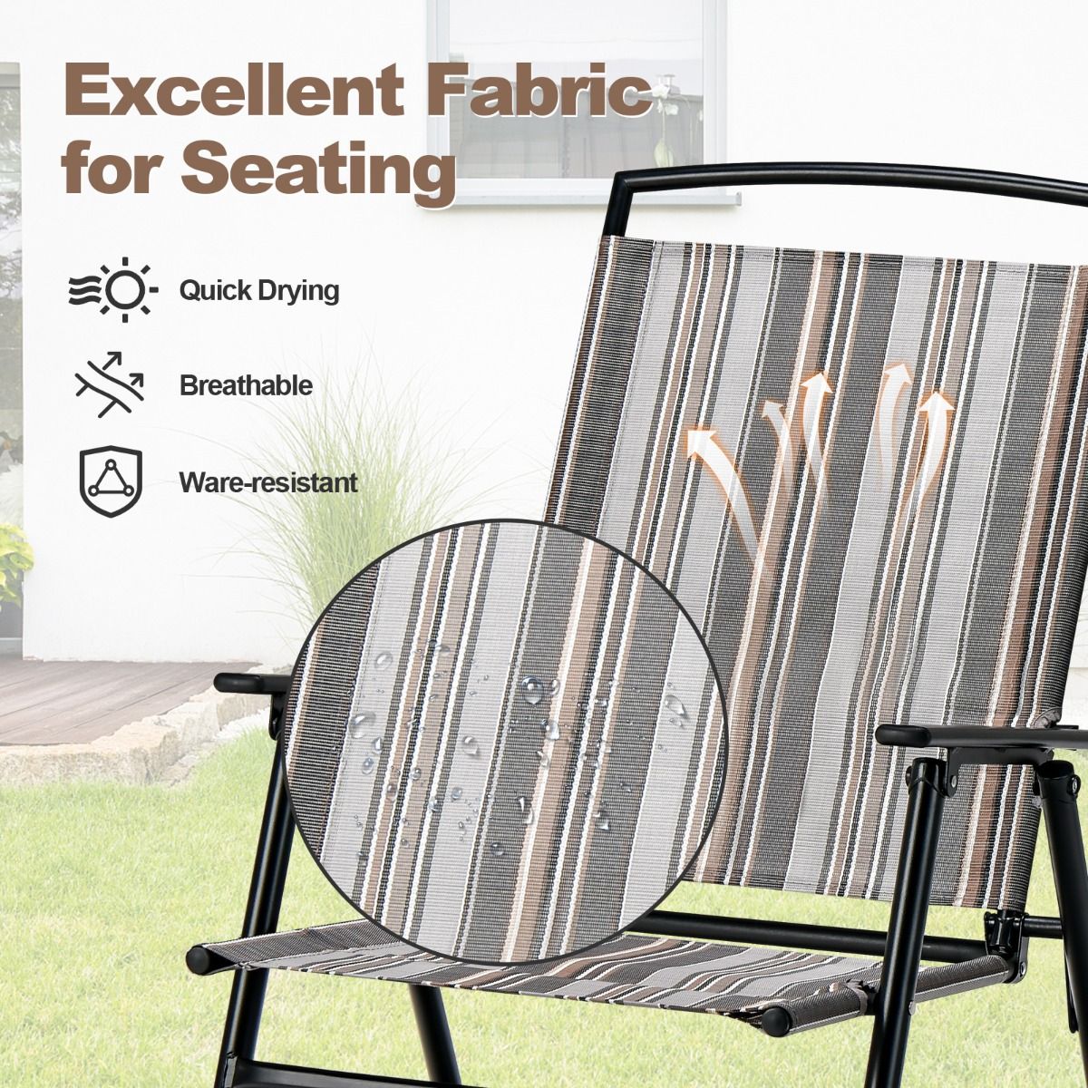 Coast Garden Chairs - Pliantes - Ergonomiques - Portatives - 51 x 61.5 x 92 cm - Gris