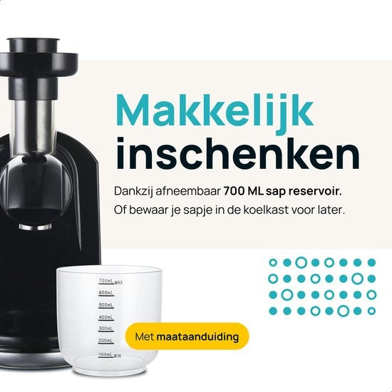 MOA Slowjuicer horizontal - Pour fruits et légumes - Pulpe sèche - 700 ml - Noir - SJ15G