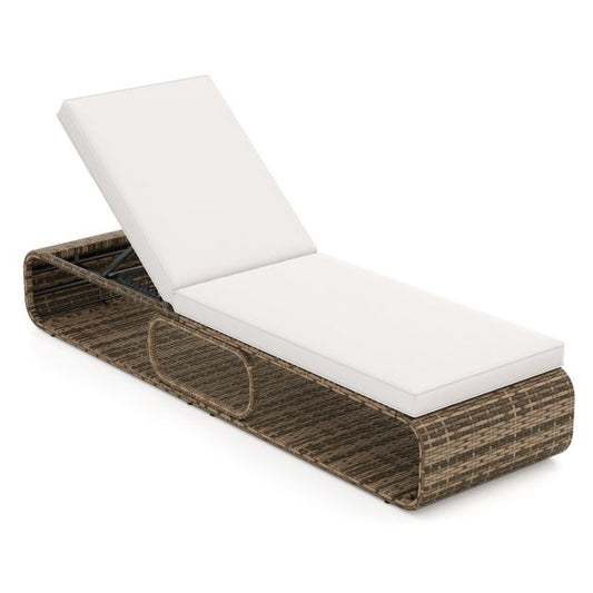 Chaise longue Coast - Rotin - Réglable - Rangement - Coussin - 185 x 65 x 26-86 cm - Brun mixte