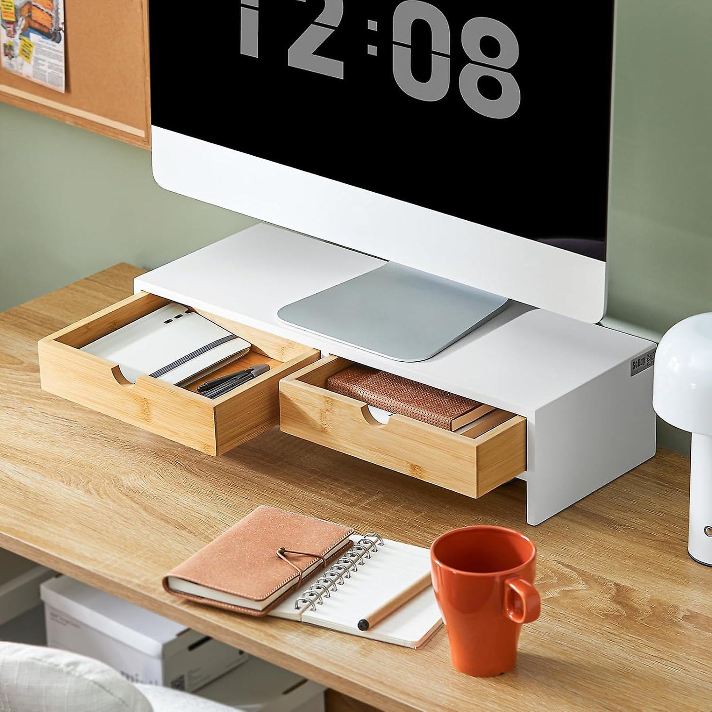 SoBuy - Support de moniteur : confortable et fonctionnel - 47 x 18 x 11 cm - blanc