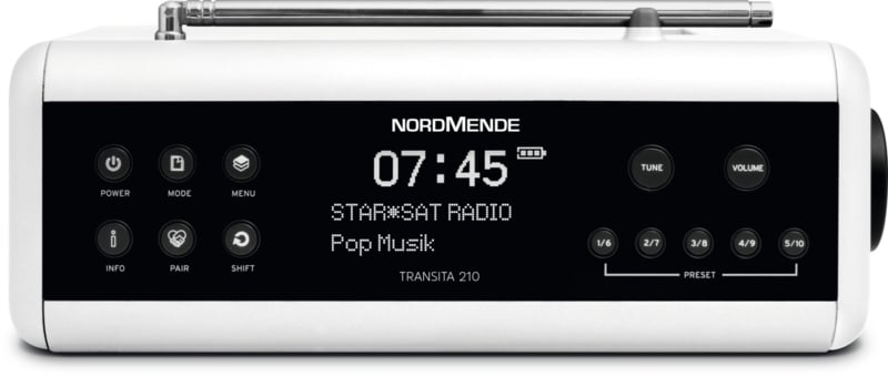Nordmende Transita 210 Radio stéréo DAB+ et FM avec Bluetooth - Rechargeable et portable - Blanc - 24 x 13 x 6 cm