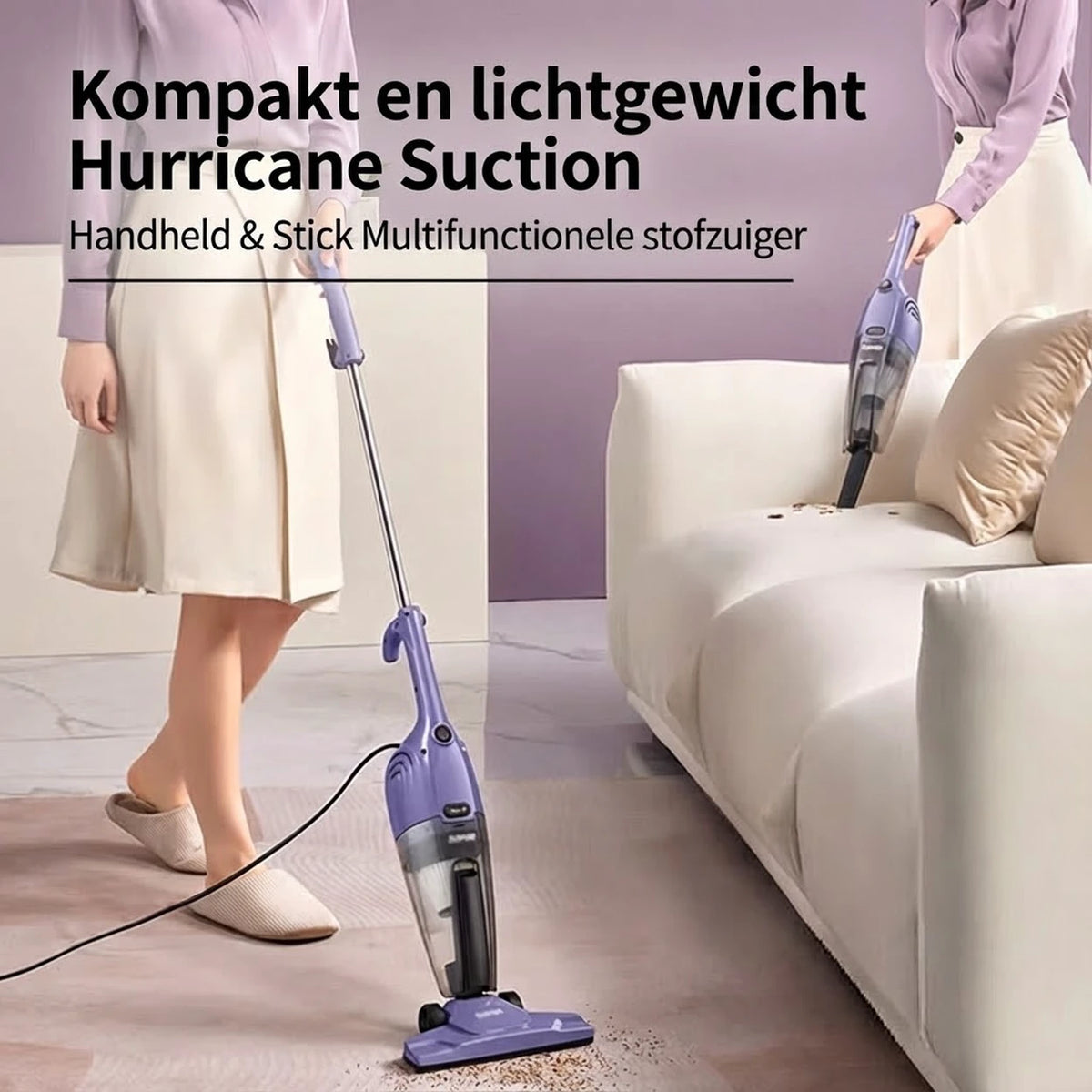 Aspirateur filaire 2-en-1 Ochama (aspirateur à main et balai) 0,5 l – Léger, puissance d'aspiration élevée de 500 W, design fin, réservoir à poussière transparent, facile à monter/démonter – Idéal pour les foyers avec des animaux de compagnie