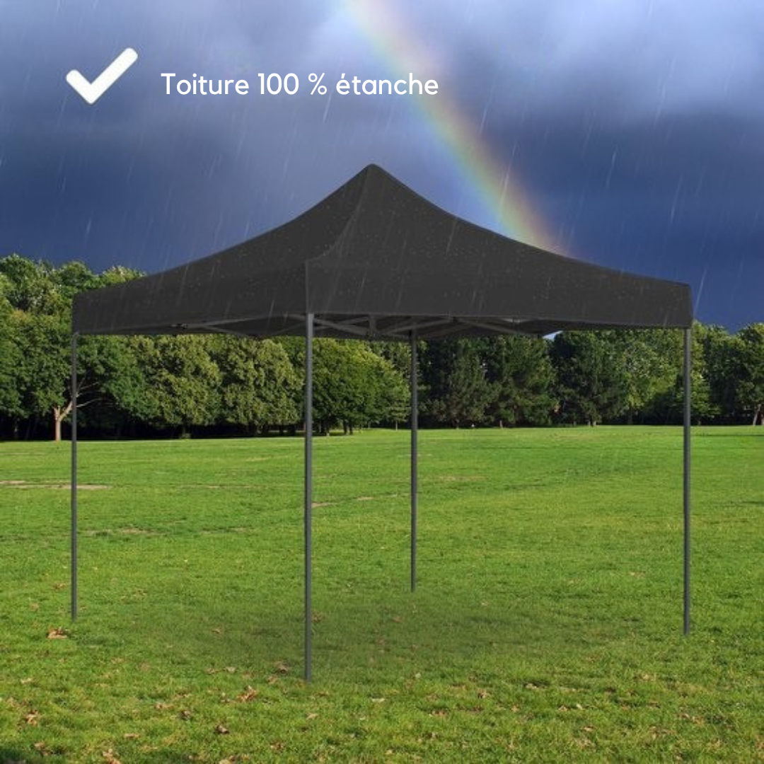 Tente de fête Brixy - Pliable - Etanche - 3x3m - H280/310cm - Noir