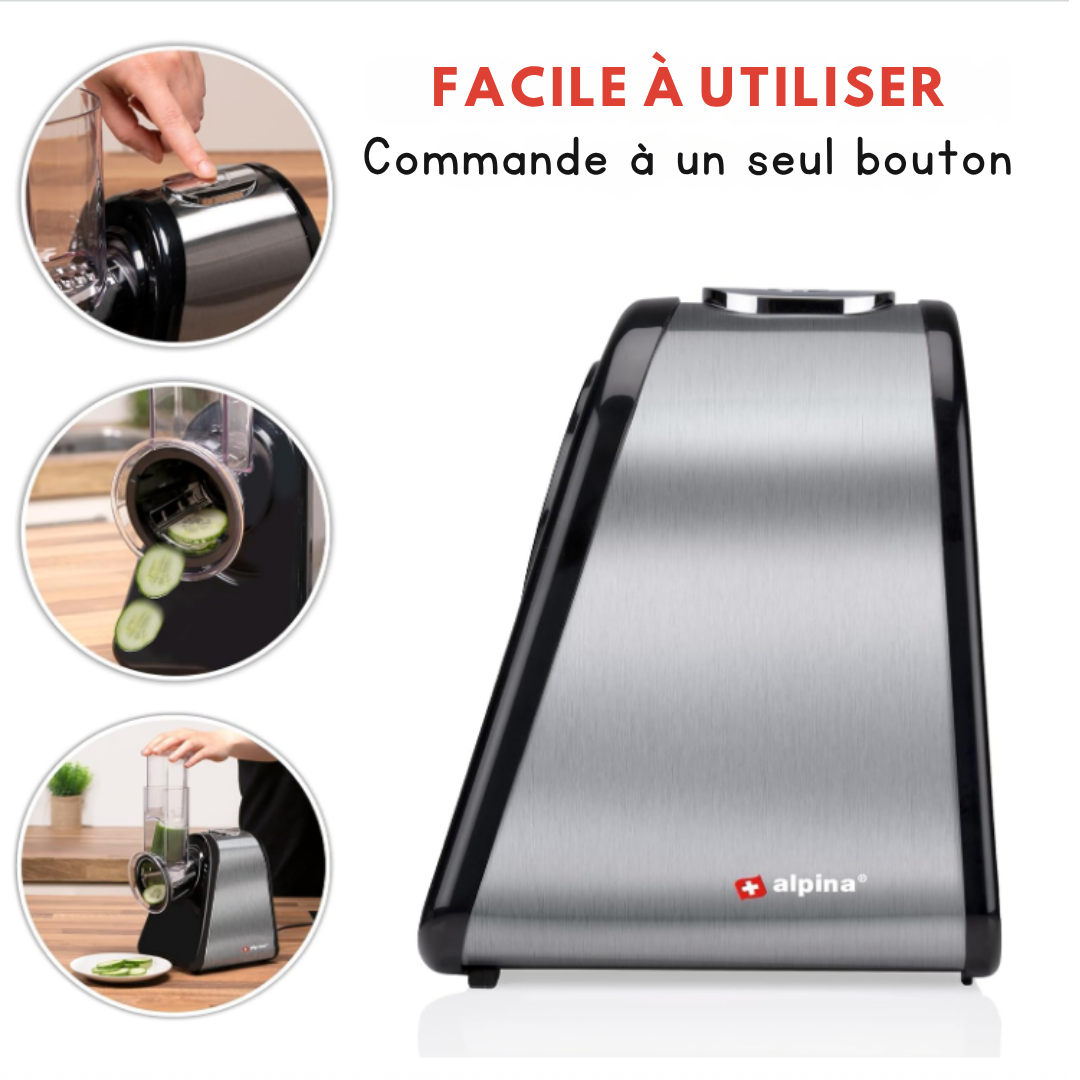 Coupe-légumes électrique Alpina - Mandoline - 4 lames en acier inoxydable - 200W - Noir/gris