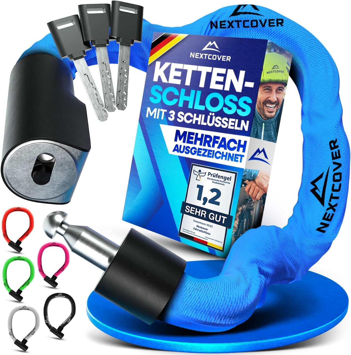 NEXTCOVER® Cadenas pour vélo LockOne avec clé - haute sécurité - robuste et durable - 3 clés - Bleu