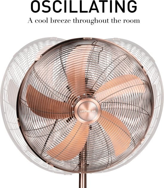 Lifetime Air Statiefventilator - 230V - Hoogte 125-145 CM - Driepoot Statief - 3 Snelheden - Oscillerende Functie - Kantelbaar - Koper