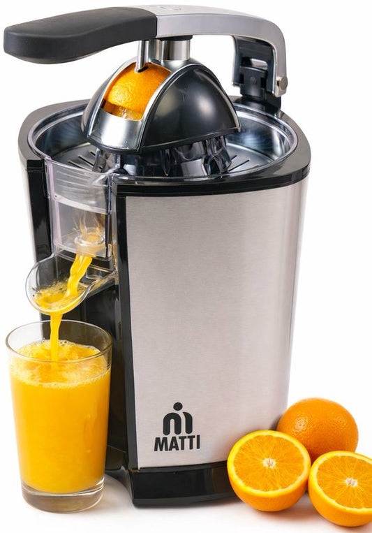 MATTI® - Presse-agrumes électrique - Presse-agrumes - Presse-citron - Presse-orange - 160 W, acier inoxydable, levier de pression - 18 000 tr/min