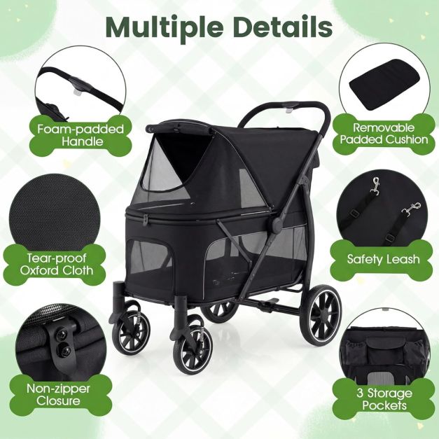 Coast Dog Buggy - Pneus Terrain - 96 x 71 x 102,5 cm - Pliable - Entrée - Compartiment de rangement - Noir