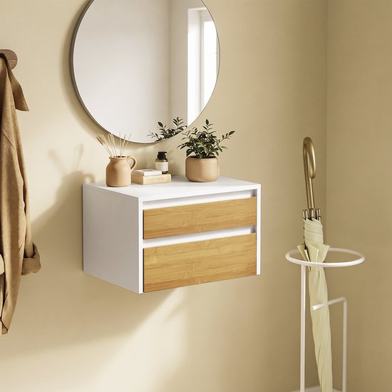 SoBuy FBT175-E-WN - Table de chevet - Blanc - 2 tiroirs - Ouverture par pression - 40 x 29 x 25 cm | FBT175-E-WN