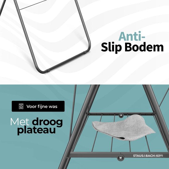 STAUS&BACH Étendoir à linge 20m - Robuste - Étendoir à linge pliable - vertical - Acier - Noir mat - Aeriq Compact