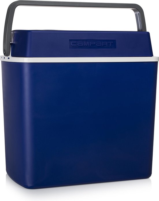 Campart Coolbox CB-8624 - Glacière 22 litres - Légère avec poignée - Système de refroidissement thermoélectrique - Avec prise 12V pour le voyage et la voiture - Convertible en prise 230V - Bleu