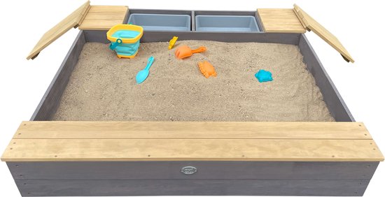 Bac à sable AXI Evy avec bacs à eau et espace de rangement Gris/marron - Kit d'accessoires inclus