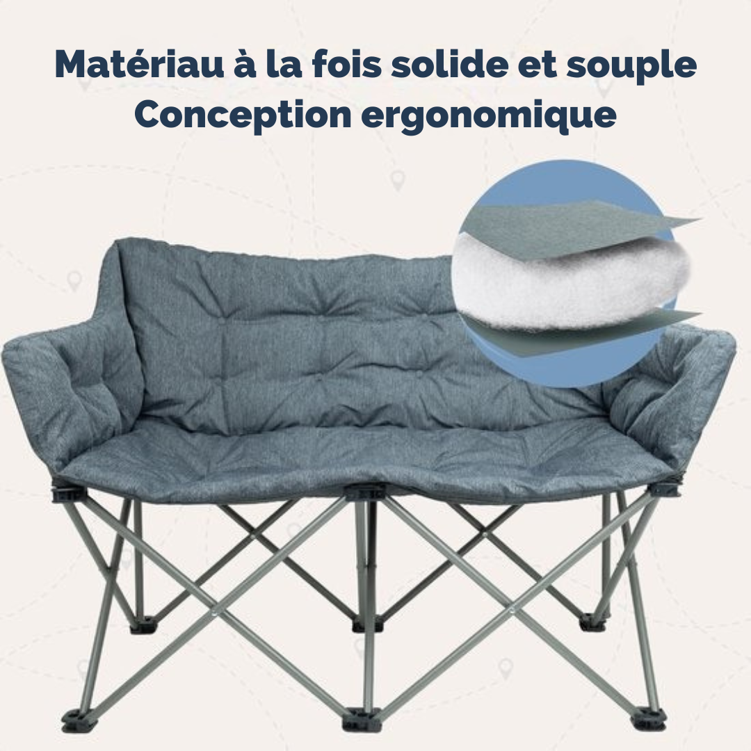 TRVLMORE Chaise de camping - 2 personnes - Pliable - Sac de transport inclus - Chaise de camping - Capacité de charge 240 kg - Gris