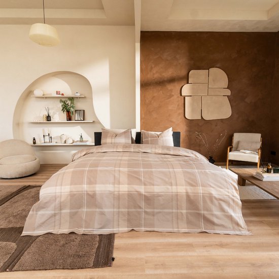 Housse de couette Kayori Mondo en Tencel - 140 x 200-220 + 1 taie d'oreiller - Lit simple - Douce et rafraîchissante - Sable