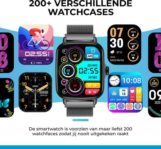 AyeWay Smartwatch - Stalen Band - Waterdicht & Touchscreen - 70 Sportmodes - Met App - Smartwatch Heren & Dames - Zwart
