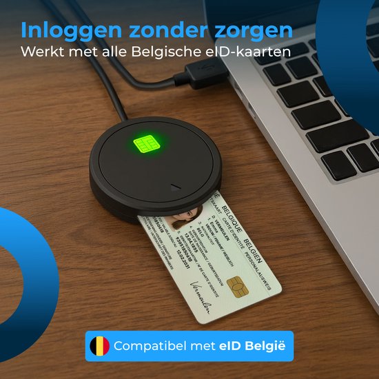 Lecteur de cartes d'identité Nuvance Id - Lecteur eID Belgique - Pour cartes d'identité belges, cartes bancaires et badges d'entreprise - Lecteur de cartes d'identité USB