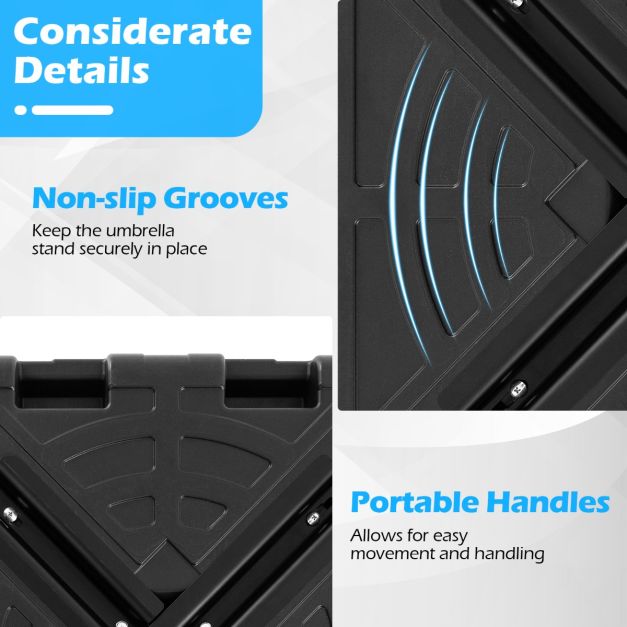 Coast Robust Black Parasol Base 67x67x13 cm - Remplissable avec de l'eau et du sable jusqu'à 80 kg, Portable Square Parasol Stand for Offset Parasol 300 cm