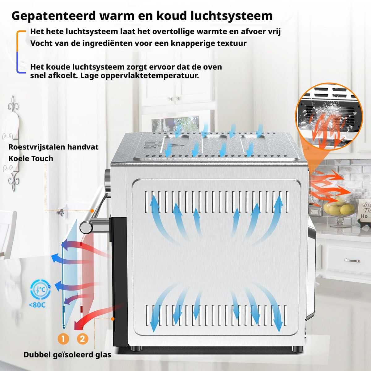 Four à convection Oimis 30 litres - 21 programmes avec broche et fonction de séchage - 1 800 W - 45,6 x 43 x 36,5 cm - Acier inoxydable argenté