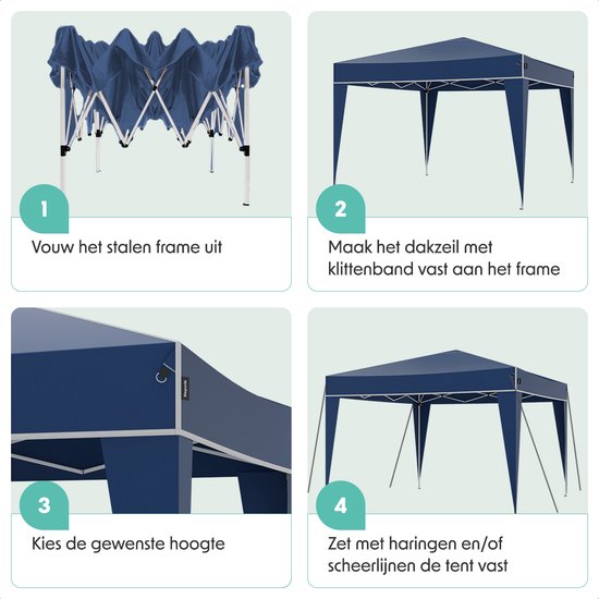 LifeGoods Party Tent Plus - Tente pliante - 3x3 m - Montage facile - Armature renforcée - Imperméable - Sac de transport - Bleu