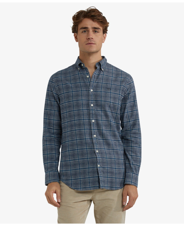 McGregor Flannel Twill Check Shirt Men - 100% Cotton Flannel - Navy - Size L
