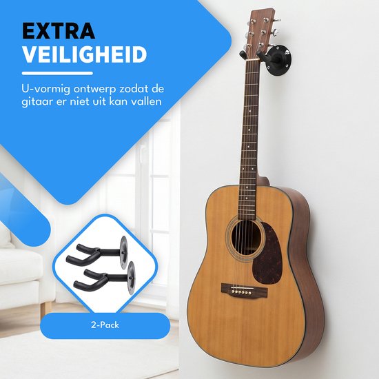 Support mural pour guitare Finesse - Lot de 2 - avec médiators - Support mural - Support pour guitare