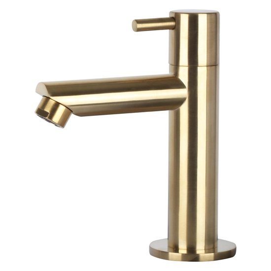 Ensemble de lavabo Differnz Helios - 37,5 x 18,5 x 9,5 cm - Rectangulaire - 1 trou pour robinet - Robinet droit doré mat - Pierre minérale marbrée