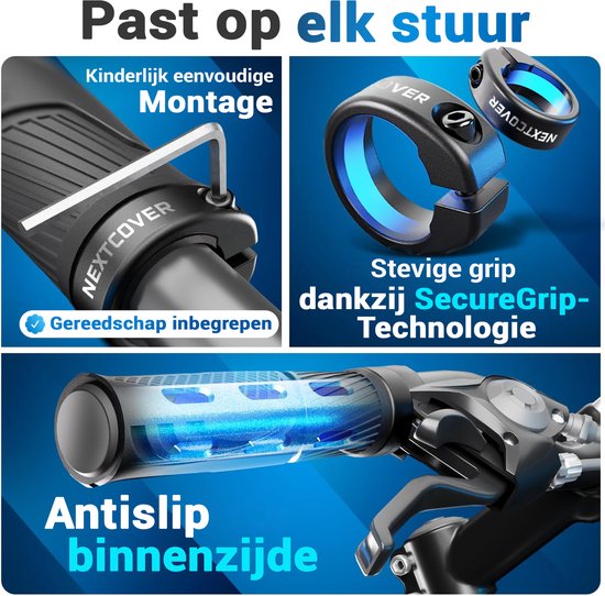 NEXTCOVER® Ergonomic Bicycle Grips with [Comfort-Grip Technology] I Universal Bicycle & MTB Grips I Handlebar Grips Bicycle I Handlebars Bicycle I Ergonomic Design for Pressure Relief & Grip I Suitable for E-bike, City Bike & MTB I 1 Pair