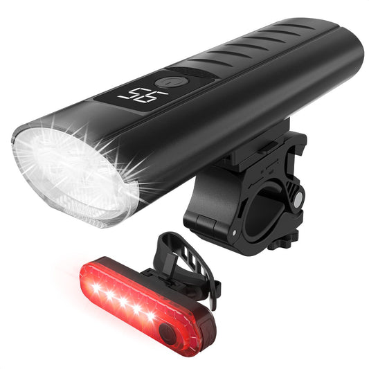 Strex Bicycle Light Set - LED 1600 Lumen Front and Rear Light - USB Rechargeable - Waterproof - Includes Powerbank function
