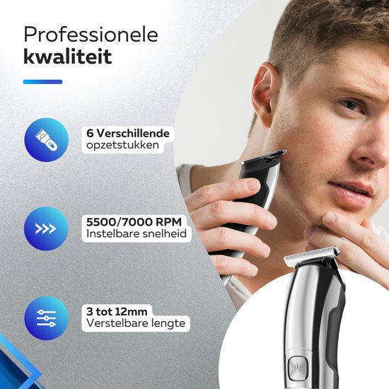 Tondeuse à barbe 6-en-1 pour hommes - 6 accessoires interchangeables - Tondeuse pour le corps et la barbe - Tondeuse pour le corps - Tondeuse pour le nez et les oreilles