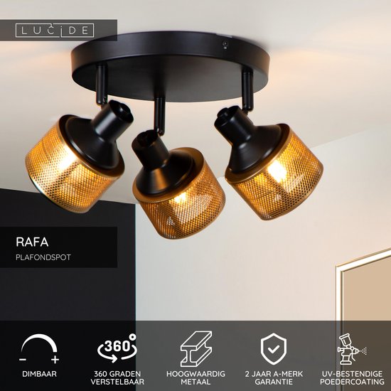 Lucide RAFA - Spot de plafond (lampe de plafond) - Ø 35 cm - 3xE14 - Noir