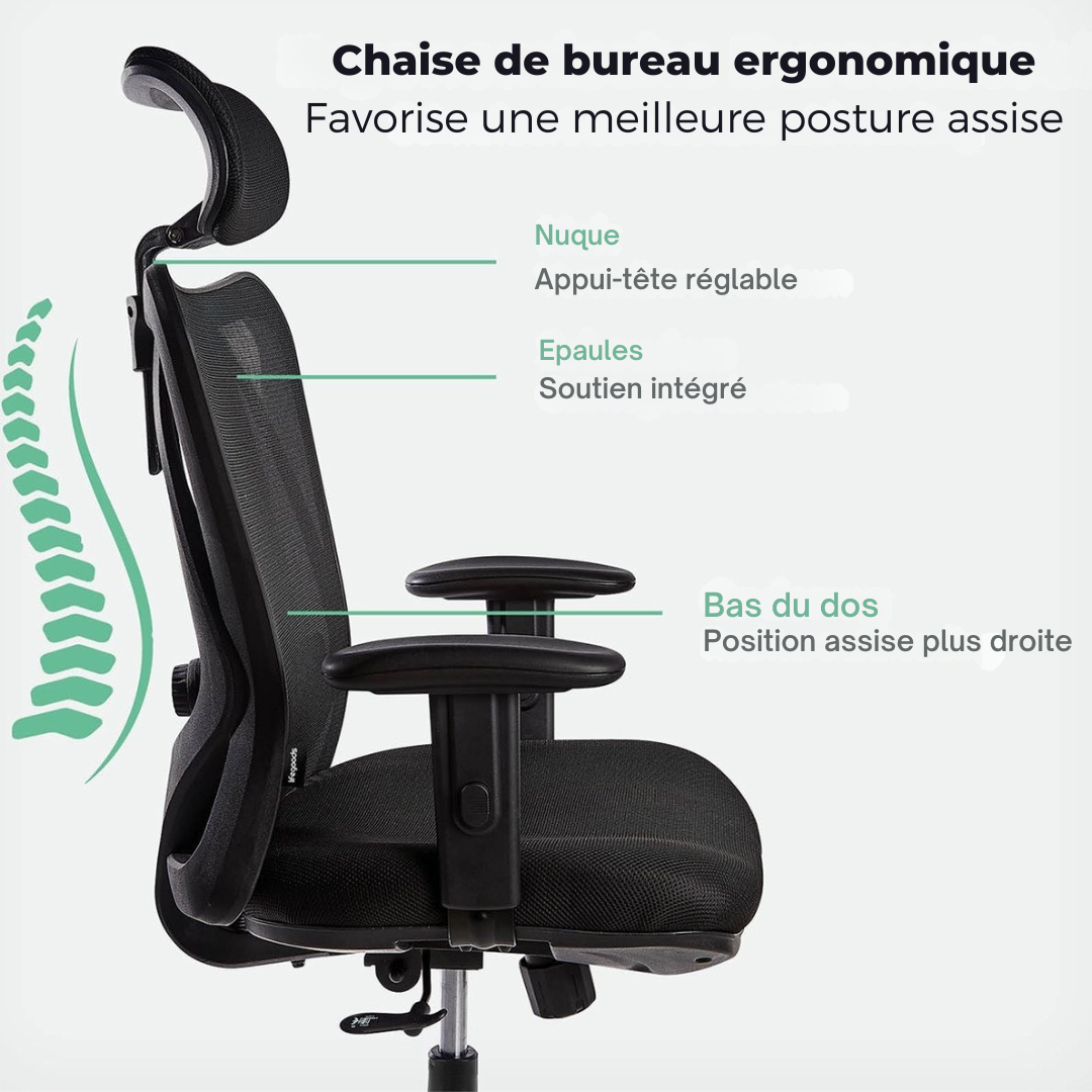 LifeGoods - Chaise de bureau ergonomique - Noir