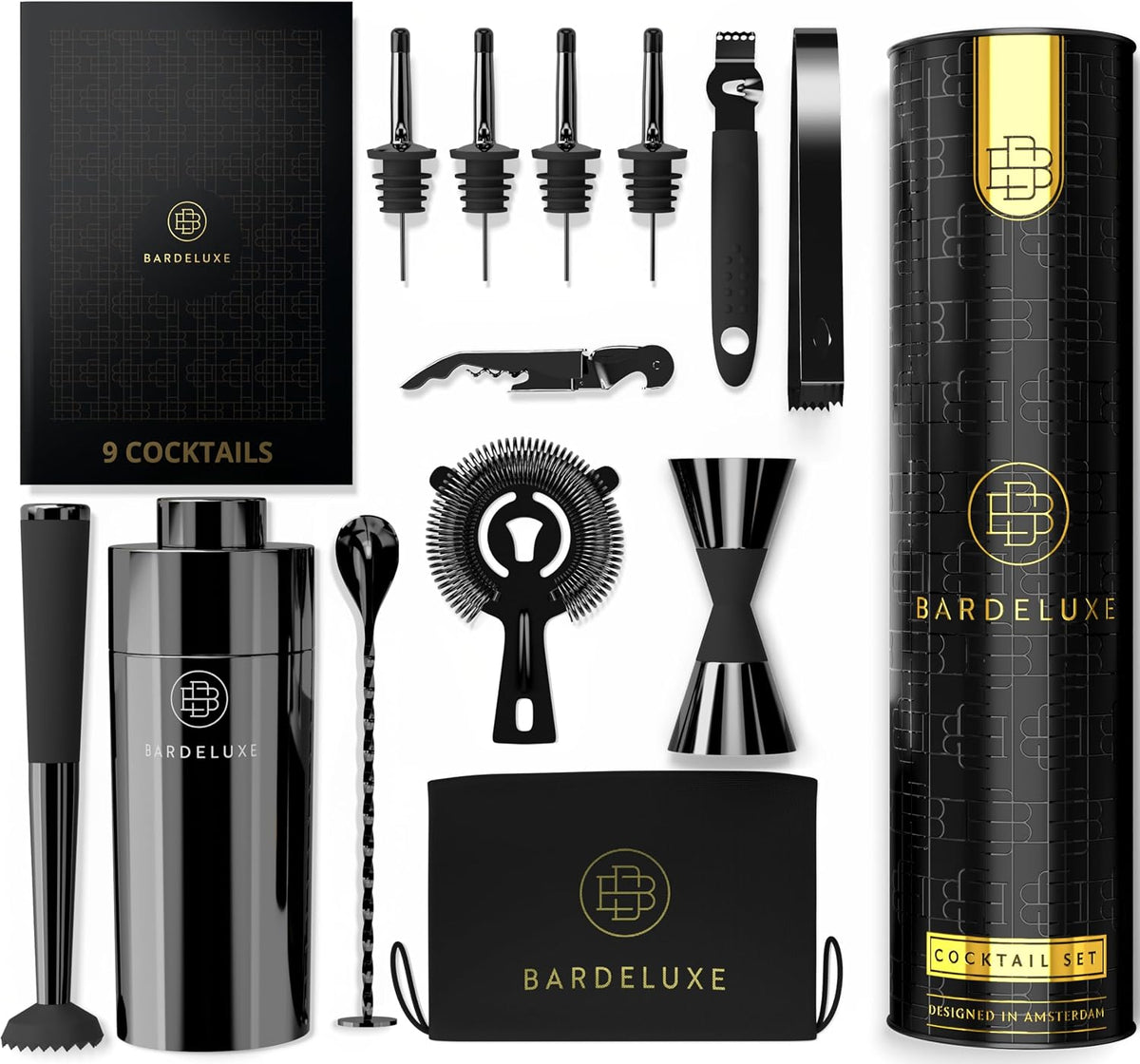 Ensemble à cocktails BarDeluxe 12 pièces - Shaker en acier inoxydable 750 ml