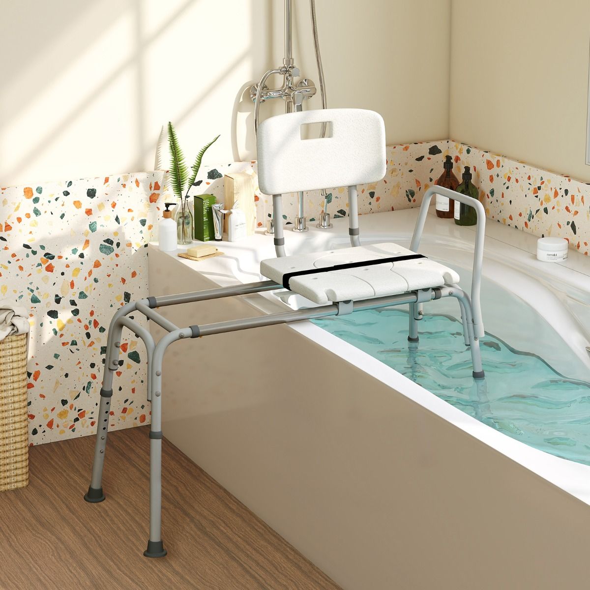Coast Bathtub Bench 105x49x85-95 cm - White - Siège extra large, réglable en hauteur, avec ceinture de sécurité