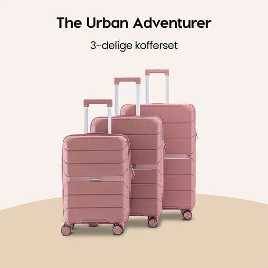 SKYCASES Urban Adventurer - Ensemble de valises - 3 pièces - Serrure à chiffres - 232L - Roues pivotantes - Valise de voyage avec serrure de valise - Légère - Rose