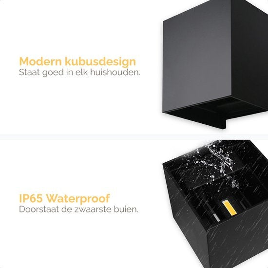 Goliving buitenlamp met bewegingssensor – Wandlamp zwart binnen en buiten – Kubuslamp industrieel – Waterdichte LED-verlichting - Energiezuinig en roestvrij