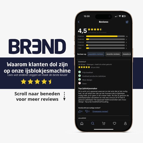 BREND BR-2213 Machine à glaçons avec cuillère et plateau d'égouttage - Grands L ou petits S glaçons - Machine à glaçons portable - 10 kg en 24 heures - Gris