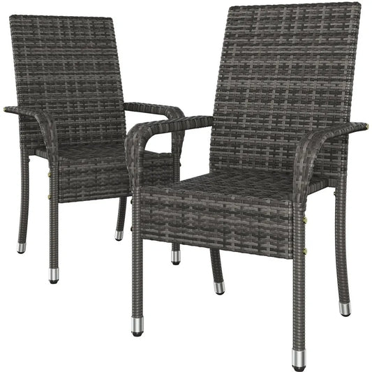 Chaises de jardin Yaheetech - Lot de 2 - Rotin PE - Empilables - Accoudoirs - Gris
