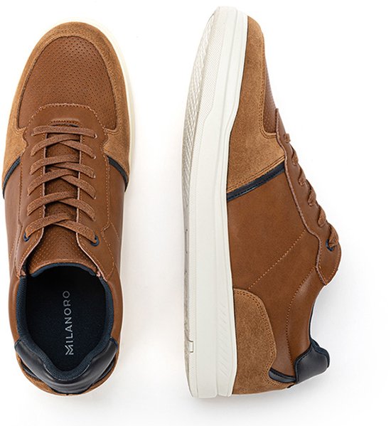 Milanoro - Baskets élégantes en cuir pour homme - Cognac - Taille 44